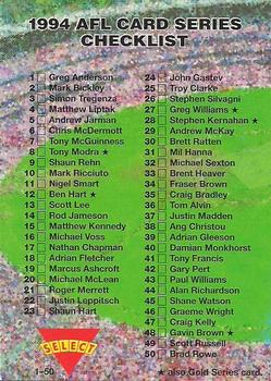 1994 Select AFL #199 Checklist Front